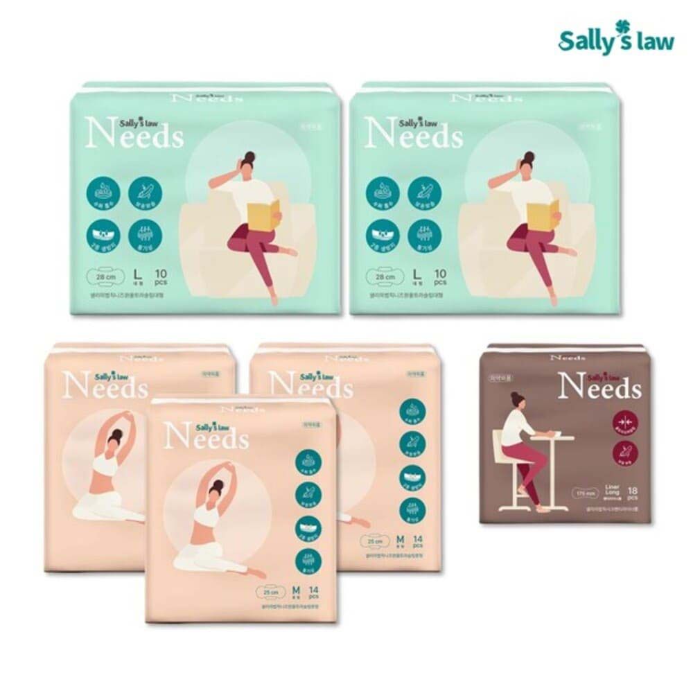 [SALLY'S LAW] Needs Ultra Slim Sanitary Napkin Medium 3packs+Large 2packs+Panty liner 1pack – 1,500 Air Holes for Freshness, Triple Leak-Proof Design - Made in Korea